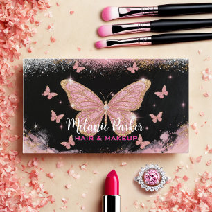 Roze Rose Gold Elegante Glitter Butterfly Visitekaartje