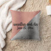 Roze Rose Gold en Silver Metallic Wedding Date Kussen (Deken)