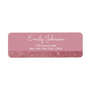 Roze Rose Gold Faux Glitter Adres Etiket