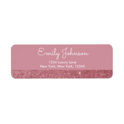 Roze Rose Gold Faux Glitter Adres Etiket (Voorkant)