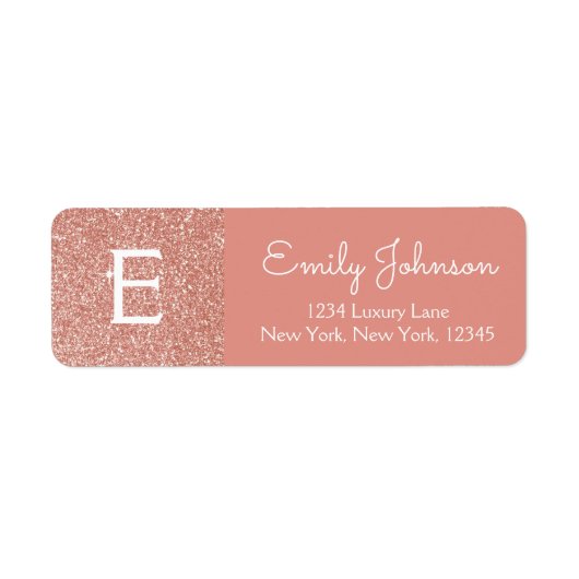 Roze Rose Gold Faux Glitter Adres Etiket (Voorkant)