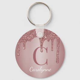 Roze Rose Gold Faux Glitter Drivers Monogram Sleutelhanger