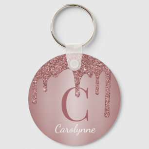 Roze Rose Gold Faux Glitter Drivers Monogram Sleutelhanger