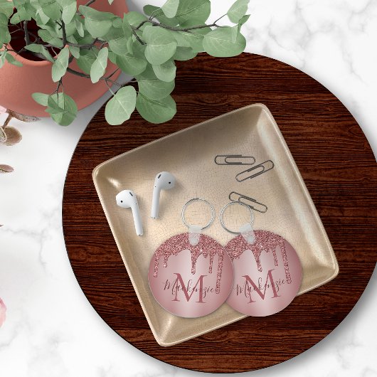 Roze Rose Gold Faux Glitter Drivers Monogram Sleutelhanger