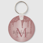 Roze Rose Gold Faux Glitter Drivers Monogram Sleutelhanger (Voorkant)