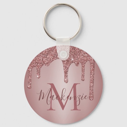 Roze Rose Gold Faux Glitter Drivers Monogram Sleutelhanger (Voorkant)