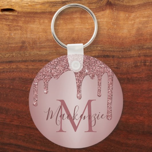 Roze Rose Gold Faux Glitter Drivers Monogram Sleutelhanger (Voorkant)