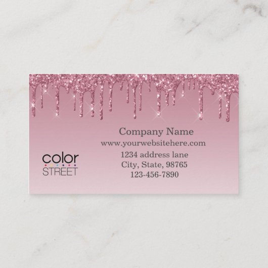Roze Rose Gold Faux Glitter met Doorzichtige Logo Visitekaartje (Achterkant)