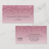 Roze Rose Gold Faux Glitter met Doorzichtige Logo Visitekaartje (Voorkant / Achterkant)