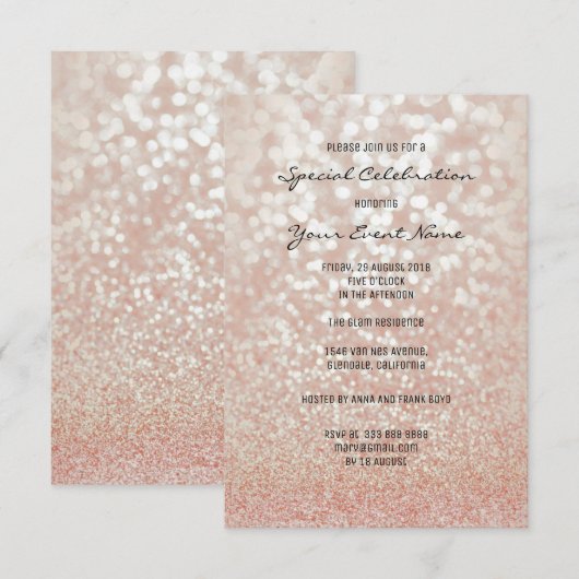 Roze Rose Gold Faux Glitter Silver Minimale Formel Kaart (Voorkant / Achterkant)