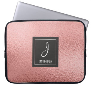 Roze Rose Gold Faux Monogram olie Laptop Sleeve