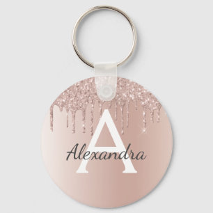 Roze Rose Gold Faux Roestvrij staal Monogram Sleutelhanger