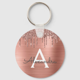 Roze Rose Gold Faux Roestvrij staal Monogram Sleutelhanger
