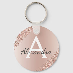 Roze Rose Gold Faux Roestvrij staal Monogram Sleutelhanger