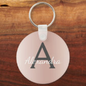 Roze Rose Gold Faux Roestvrij staal Monogram Sleutelhanger (Voorkant)