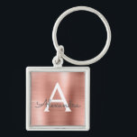 Roze Rose Gold Faux Roestvrij staal Monogram Sleutelhanger<br><div class="desc">Roze roze roze roestvrijstalen metalen metalen elegante Sleutelhanger. Deze Sleutelhangers kunnen worden aangepast om uw initiaal en voornaam te omvatten. Deze sleutelketens maken geweldige verjaardag,  vrijgezellenfeest of bacheloretfeesten.</div>