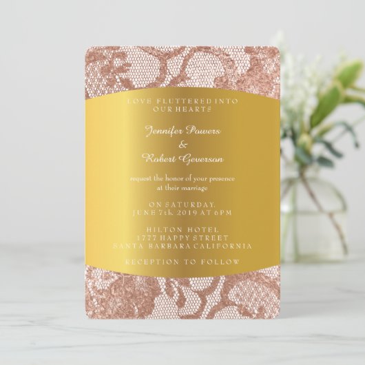 Roze Rose Gold Faux Wedding Royal Uitnodiging (Staand voorkant)