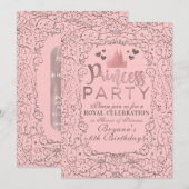 Roze Rose Gold filigraan PRINSES PARTIJ Verjaardag Kaart (Voorkant / Achterkant)