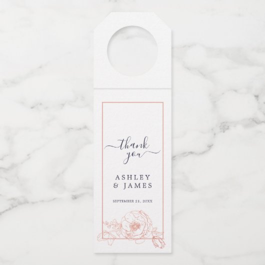 Roze Rose Gold Floral omlijsting donkerblauwe brui Flessenhanger (Voorkant)