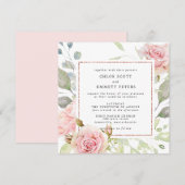 Roze Rose Gold Floral Square Weddenschap Kaart (Voorkant / Achterkant)