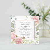 Roze Rose Gold Floral Square Weddenschap Kaart (Staand voorkant)