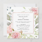 Roze Rose Gold Floral Square Weddenschap Kaart (Voorkant)