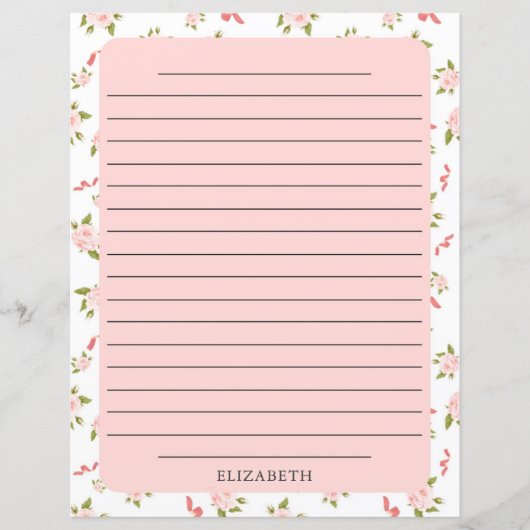 Roze Rose Gold Floral Stationery Paper (Voorkant)
