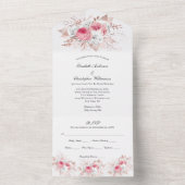Roze Rose Gold Floral Wedding All In One Uitnodiging (Binnen)