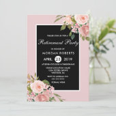 Roze Rose Gold Flower Retirement Party Invite Kaart (Staand voorkant)