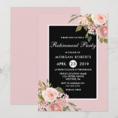Roze Rose Gold Flower Retirement Party Invite Kaart (Voorkant / Achterkant)
