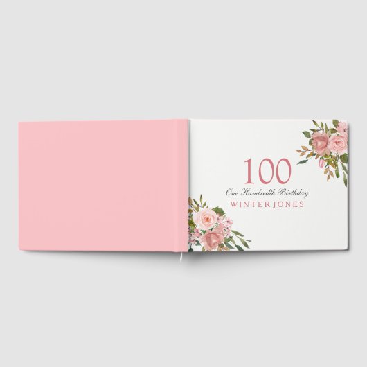 Roze Rose Gold Flowers 100th Birthday Party Gastenboek (Volledig)