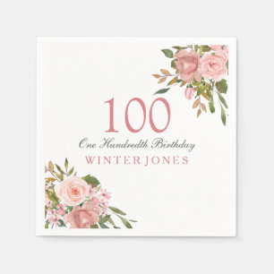 Roze Rose Gold Flowers 10th Birthday Party Napkins Servet