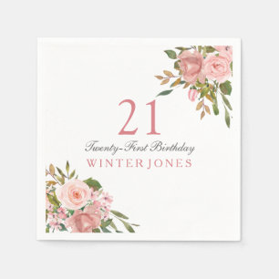 Roze Rose Gold Flowers 21st Birthday Party Napkins Servet