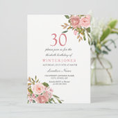 Roze Rose Gold Flowers 30th Birthday Party Invite Kaart (Staand voorkant)