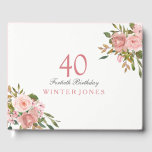 Roze Rose Gold Flowers 40th Birthday Party Gastenboek<br><div class="desc">Roze Rose Gold Flowers 40e Birthday Party Guest Book For matching set see Niche and Nest Store</div>