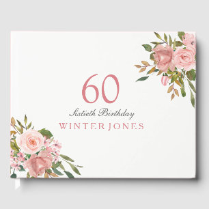 Roze Rose Gold Flowers 60th Birthday Party Gastenboek