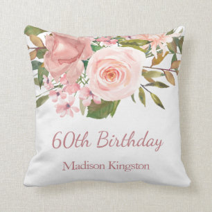 Roze Rose Gold Flowers 60th Birthday Party Gift Kussen