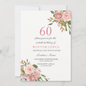Roze Rose Gold Flowers 60th Birthday Party Invite Kaart (Voorkant)