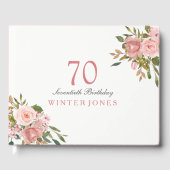 Roze Rose Gold Flowers 70th Birthday Party Gastenboek (Voorkant)