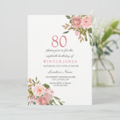 Roze Rose Gold Flowers 80th Birthday Party Invite Kaart (Staand voorkant)