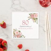 Roze Rose Gold Flowers 80th Birthday Party Napkins Servet (Insitu)