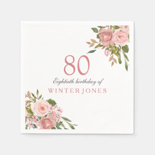 Roze Rose Gold Flowers 80th Birthday Party Napkins Servet