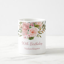 Roze Rose Gold Flowers 90th Birthday Party Gift