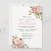 Roze Rose Gold Flowers Elegant Wedding Invite Kaart (Voorkant)