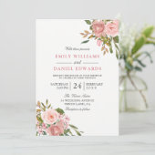 Roze Rose Gold Flowers Elegant Wedding Invite Kaart (Staand voorkant)