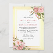 Roze Rose Gold Flowers Golden Border Wedding Kaart (Voorkant)