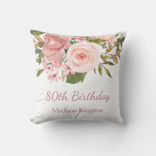 Roze Rose Gold Flowers Vrouwen 80e verjaardag Gift Kussen