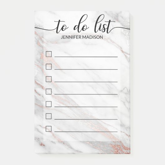 Roze Rose Gold Foil Marble Checkboxes VOOR DE DOE  Post-it® Notes (Voorkant)