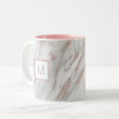 Roze Rose Gold Foil Marble Grey MONOGRAM Tweekleurige Koffiemok (Voorkant links)