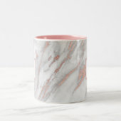 Roze Rose Gold Foil Marble Grey MONOGRAM Tweekleurige Koffiemok (Center)